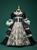 Costumes rétro noirs en dentelle polyester ras du cou tunique rétro pour fille costume Marie Antoinette robe de bal de fin dannée