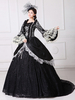 Costumes rétro noirs pour femmes imprimé floral costume Marie Antoinette volants dentelle ensemble en polyester robe chapeau costume rétro du 18e siècle