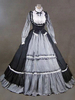 Costumes rétro noirs pour femmes robe de Costume Marie-Antoinette en mélange de coton à volants robe de bal de fête rétro