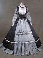 Costumes rétro noirs pour femmes robe de Costume Marie-Antoinette en mélange de coton à volants robe de bal de fête rétro