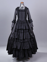 Costumes rétro noirs Robe en polyester à plusieurs niveaux Ensemble de costumes rétro Marie Antoinette pour femmes Vêtements vintage