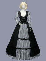 Costumes rétro noirs volants robe à rayures en Polyester tunique rétro femme Costume Marie Antoinette vêtements Vintage