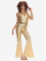Costumes Rétro Or En Polyester Combinaison Rétro Pour Femmes Costume Vintage 1970s Déguisement
