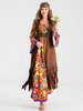 Costumes rétro Orange Polyester imprimé floral Costume Marie-Antoinette Gilet Hippies Tunique Costume du XVIIIe siècle Ensemble complet