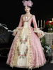 Costumes rétro roses pour femmes imprimé floral volants en dentelle robe en polyester couvre-chef costume Marie-Antoinette vêtements rétro vintage