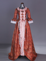 Costumes rétro roses Robe à imprimé floral en dentelle de polyester Costume Marie Antoinette Ensemble rétro pour femmes Costume du 18e siècle