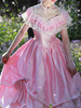 Costumes rétro roses robe en Polyester à volants Costume Marie-Antoinette vêtements rétro Vintage pour femmes