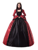 Costumes Rétro Rouge Volants Mat Satin Epoque Victorienne Style Robe Imprimé Floral Femmes Vêtements Vintage Déguisements Halloween