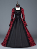Costumes rétro rouges femmes Bow Floral Print robe en satin mat robe de mariée de style victorien Déguisements Halloween