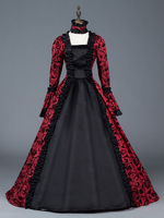 Costumes rétro rouges femmes Bow Floral Print robe en satin mat robe de mariée de style victorien Déguisements Halloween
