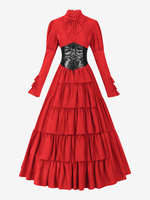 Costumes Rétro Rouges Nœuds Femmes Robe Vintage De Vêtements Médiéval