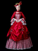 Costumes rétro rouges pour femmes en dentelle à volants en dentelle polyester Marie Antoinette Costume ensemble robe ras du cou Costume rétro du 18e siècle