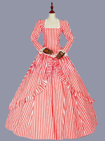 Costumes rétro rouges volants Polyester Marie Antoinette Costume rayures robe tunique rétro femme robe de bal