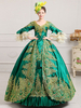 Costumes rétro vert brodé polyester fête robe de bal chapeau rétro Marie Antoinette Costume ensemble