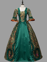 Costumes rétro verts volants Polyester imprimé fleuri Marie Antoinette déguisement robe tunique rétro femme déguisement 18ème siècle