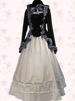 Costumes Rétro Victoriens en Velours à Volants Robe Bow Femme Vêtements Vintage Déguisements Halloween