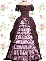 Costumes rétro victoriens femmes dentelle garniture de volants robe de soie mascarade robe de bal Déguisements Halloween