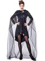 Costumes Sorcière Cosplay Femmes Robe Noire Tulle Dentelle Déguisements Halloween