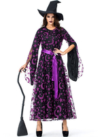 Costumes Sorcière Étoiles Imprimé Chapeau Ceinture Noir Déguisements Halloween Costumes De Fêtes