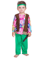 Costumes vert Hippies imprimé floral manches longues rétro enfant Ensemble vintage