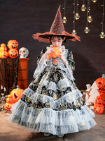 Costumes victoriens rococo noirs rétro pour filles imprimés floraux volants