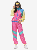 Costumes Vintage Rétro Roses Ensemble En Polyester Costume 1970s Ensemble Femme