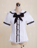 Coton blanc Lolita Blouse manches courtes marin Style dentelle Bow Trim Déguisements Halloween