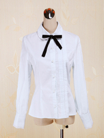 Coton blanc Lolita Blouse manches longues col Turn-down Bow Déguisements Halloween