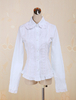Coton blanc Lolita Blouse manches longues dentelle garniture Turn-down col Déguisements Halloween