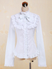 Coton blanc Lolita Blouse manches longues Stand collier dentelle Ruffles Bow Déguisements Halloween