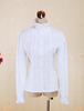Coton blanc Lolita Blouse manches longues Stand collier dentelle Ruffles garniture Déguisements Halloween