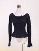Coton noir Lolita Blouse manches longues Shirring dentelle Bow Trim ronde collier Déguisements Halloween