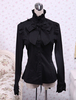 Coton noir Lolita Blouse manches longues Stand collier volants Bow Déguisements Halloween