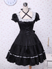 Coton noir Lolita OP robe manches courtes avec dentelle haut et White Lace Trim Déguisements Halloween