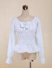 Cou de coton Lolita Blouse longue manches fronces noeud carré blanc Déguisements Halloween