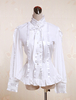 Couches de coton blanc Lolita Blouse manches longues Stand Colalr dentelle Bow volants Déguisements Halloween
