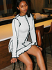 Couleur des femmes cyan Robes moulante à manches longues Bloc Jewel Sexy cou robe fourreau