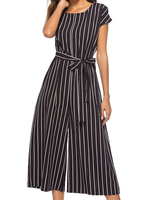 Couleur Noir Bloc Jewel cou à manches courtes lacent Polyester Harem été Salopette