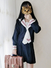 Cravate à rayures style marin Lolita Outfit Haut à manches longues bleu avec jupe plissée Déguisements Halloween