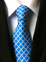 Cravate en polyester bleue à carreause