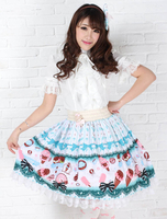 Crème glacée de Sweet Lolita Polyester bleu jupe imprimé dentelle blanc Déguisements Halloween