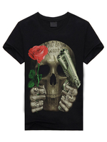 Crâne noir Cartoon impression T-Shirt manches courtes T-Shirt en coton pour hommes