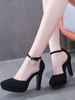 Cuir suédé noir bout ouvert talon haut chaussures de soirée chaussures de soirée bride à la cheville talons