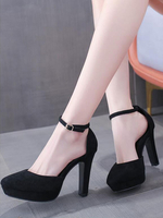 Cuir suédé noir bout ouvert talon haut chaussures de soirée chaussures de soirée bride à la cheville talons