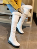 Cuissarde Plates Femmes Hivers à Cuir Synthétique en Croûte Cousu avec Fausse Fourrures Unicolore à Lacets avec Zip
