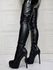 Cuissardes à Talons Hautes Fins avec Plateforme Sexy Femmes à Cuir Synthétique avec Bout Rond Unicolore à Zip