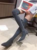 Cuissardes à Talons Hautes Fins en Maille Elastique avec Bout Pointu Sexy Unicolore Cuissardes Bottes Femme