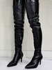 Cuissardes à Talons Hautes Fins Femmes Hivers à Cuir Synthétique avec Bout Pointu Unicolore Sexy