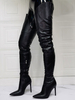 Cuissardes à Talons Hautes Fins Femmes Hivers à Cuir Synthétique avec Bout Pointu Unicolore Sexy Bottes Hivers