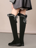 Cuissardes à talons épais en micro daim unicolore Zip en fausse fourrure en peluche courte artificielle